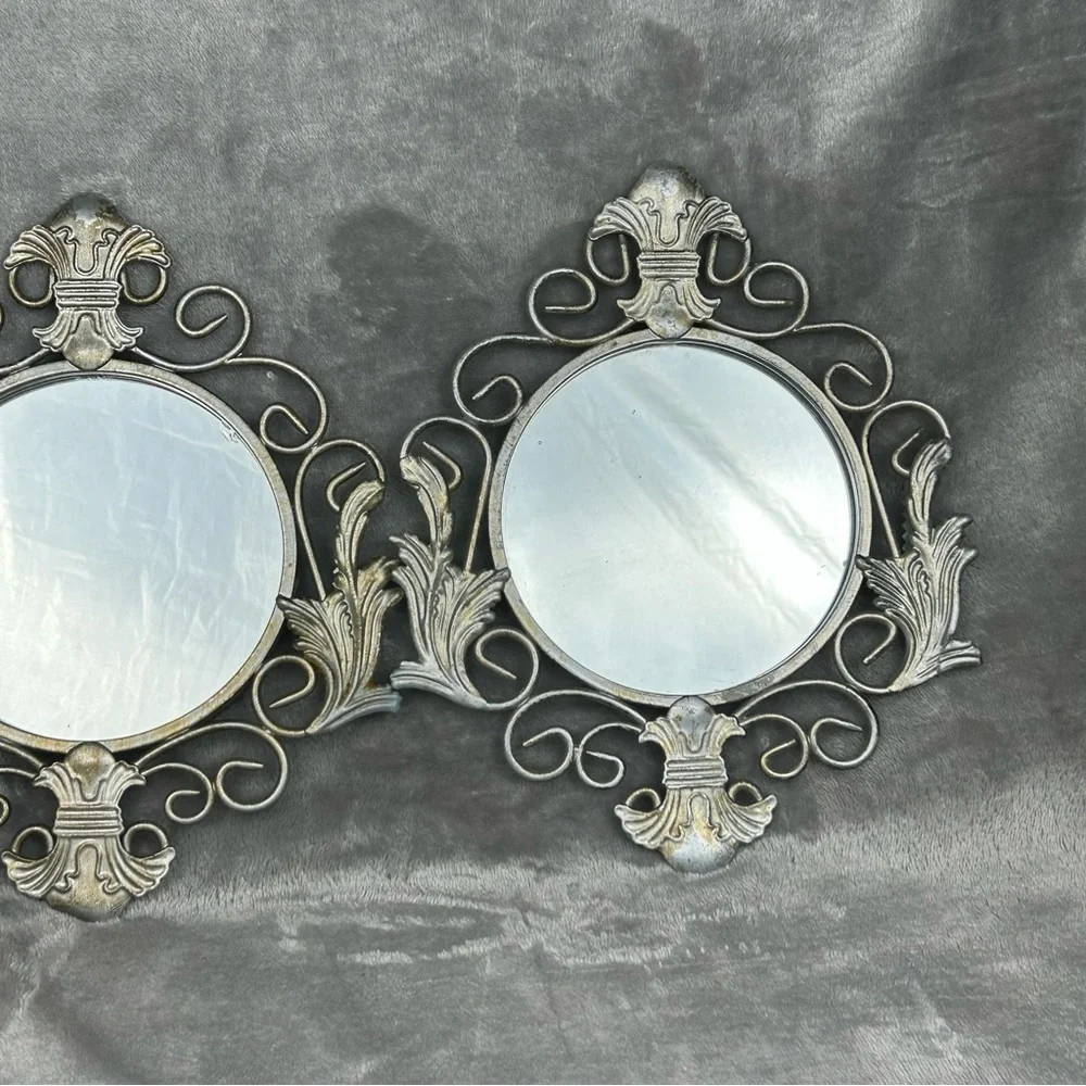 VTG‎ Home Interiors Mirrors Hollywood Silver Regency Fleur De Lis Acanthus Leaf
